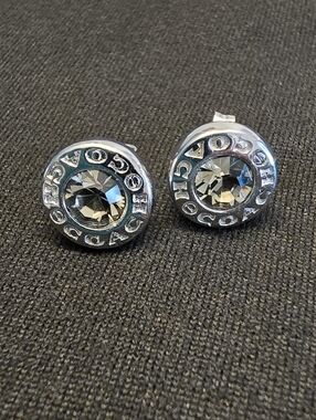 Coach Silver Crystal Logo Stud Earrings